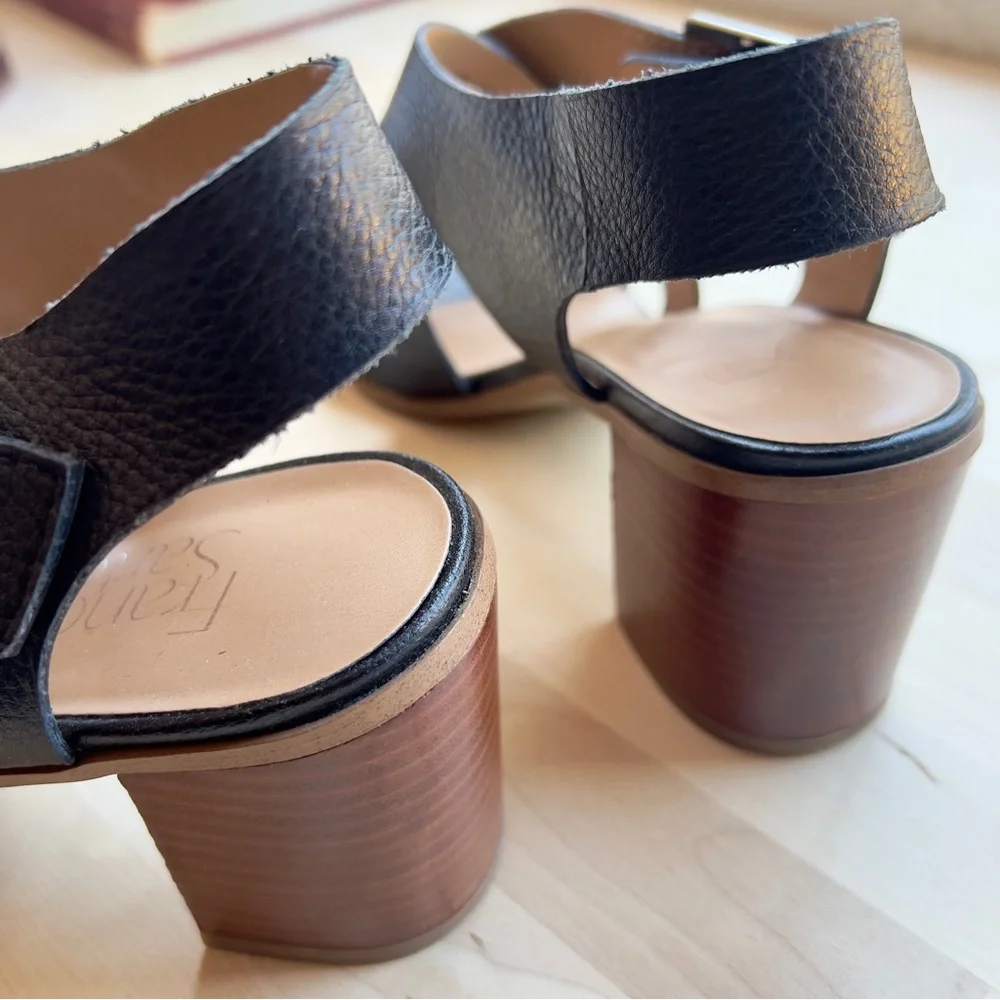 Franco Sarto HELGA Black Leather Silver Hardware Buckle Heel Sandals size 7 - Picture 5 of 11